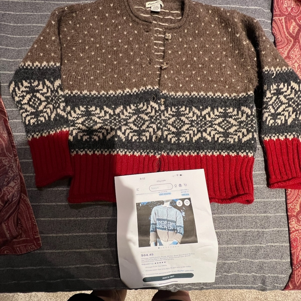 Eddie Bauer Brown and Red Patterned Sweater